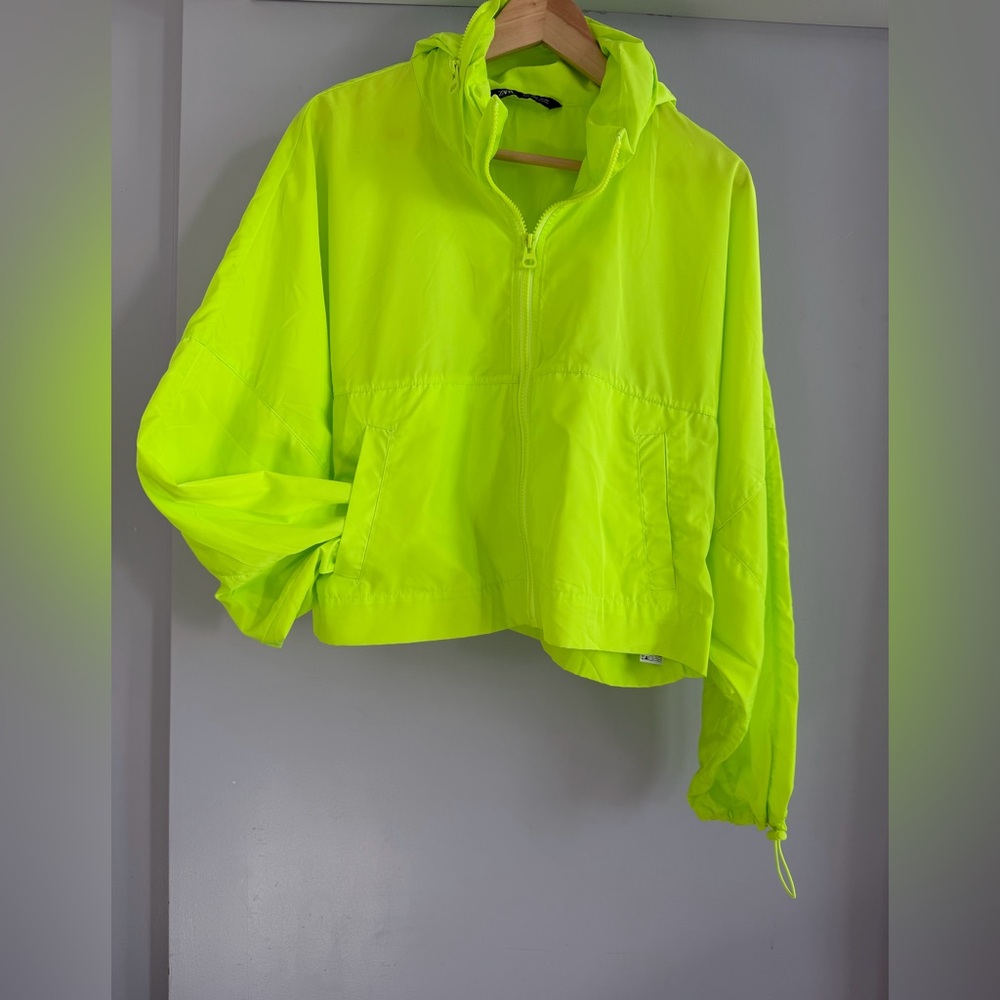 Zara Neon Green Women's Packable Windbreaker Jacket